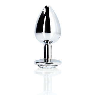 Round Gem Butt Plug - Small - Silver/Diamond