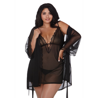 Stretch Mesh Chemise and Robe Set - 3X