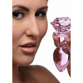 Pink Rose - Glass Butt Plug - Large