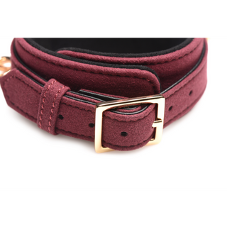 6-Piece Velvet Burgundy Bondage Set with Cuffs, Collar and Belt