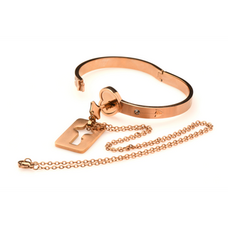 Cuffed Locking Bracelet and Key Necklace - Rose Gold