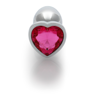 Heart Gem Butt Plug - Small - Silver/Rubellite Pink