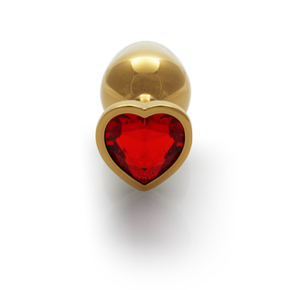 Heart Gem Butt Plug - Small - Gold/Ruby Red