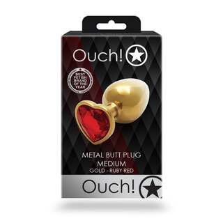 Heart Gem Butt Plug - Medium - Gold/Ruby Red