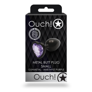 Heart Gem Butt Plug - Small - Gunmetal/Amethyst Purple