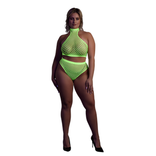 Turtle Neck and High Waist Slip - Plus Size - Neon Green