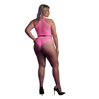 Turtle Neck and High Waist Slip - Plus Size - Neon Pink