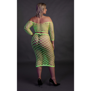 Long Sleeve Crop Top and Long Skirt - Plus Size - Neon Green