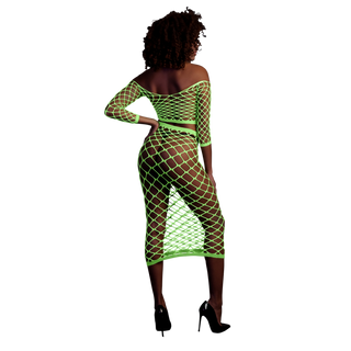 Long Sleeve Crop Top and Long Skirt - One Size - Neon Green