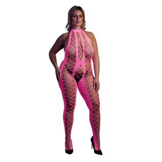 Bodystocking with Halterneck - Plus Size - Neon Pink