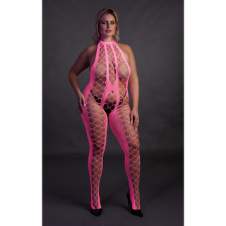 Bodystocking with Halterneck - Plus Size - Neon Pink