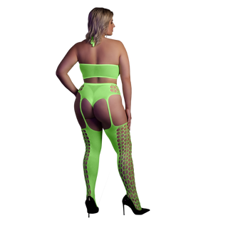 Two Piece with Crop Top and Stockings - Plus Size - Neon Green