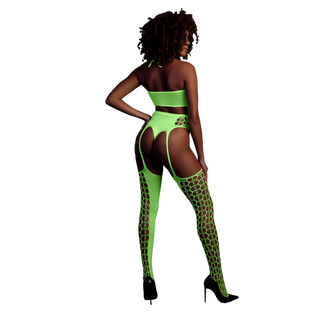 Two Piece with Crop Top and Stockings - One Size - Neon Green