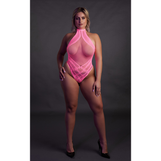 Body with Halter Neck - Plus Size - Neon Pink