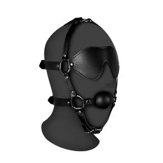 Blindfolded Head Harness with Solid Ball Gag - Black