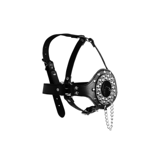 Open Mouth Gag Head Harness with Plug Stopper - Black