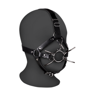 Head Harness with Spider Gag and Nose Hooks - Black