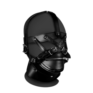 Head Harness with Zip-up Mouth and Lock - Black