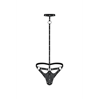 Tormentor - One Piece Choker G-String with Contour Peek-a-Boo Pouch - S/M - Black