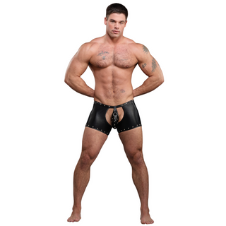 Poseidon - Shorts with Open Crotch and Back with Detachable Thong - L/XL - Black