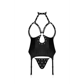 Mistress - Sexy Imitation Leather Corset and G-String with Studs - 2X